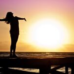 woman, girl, nature, freedom, happy, sun, silhouette, sunrise, beach, sunset, dusk, dawn, twilight
